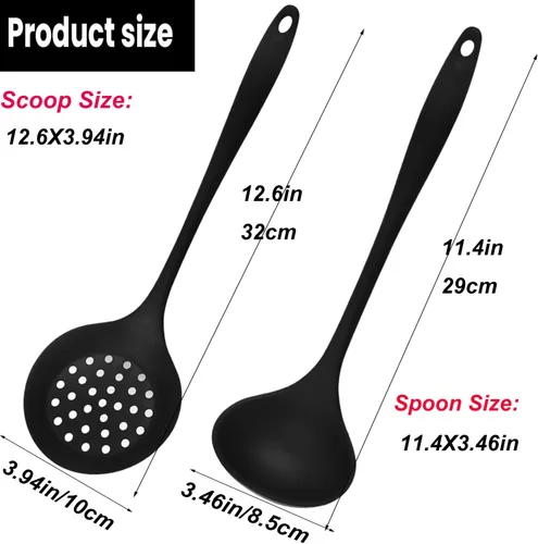 Vista 2 de Cucharas de cocina ranuradas de silicona, cucharón de cocina, cuchara coladora, cuchara espumadora, cucharón de sopa, cucharas ranuradas