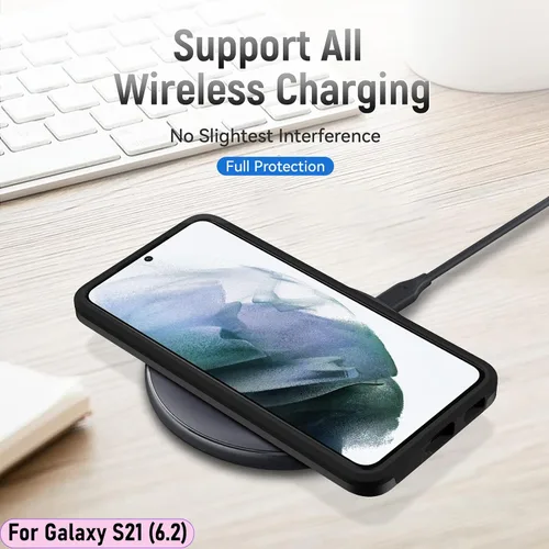 Vista 6 de Funda híbrida de doble capa para Galaxy S21 de 6.2 pulgadas, resistente a los golpes, resistente a los golpes, con 1 soporte magnético