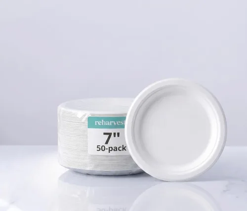 Vista 8 de Platos de comedor desechables de 6 pulgadas, resistentes, 100% biodegradables, aptos para horno, hechos de fibras ecológicas de bagazo de caña
