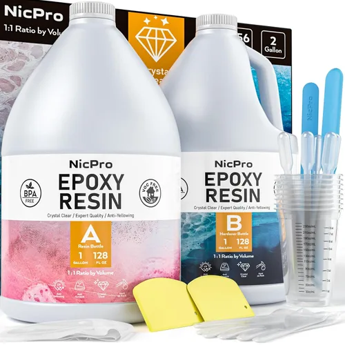 Vista 10 de Nicpro Kit de resina epoxi transparente de 1 galón/128 onzas, suministros de resina sin burbujas y alto brillo para revestimiento de arte