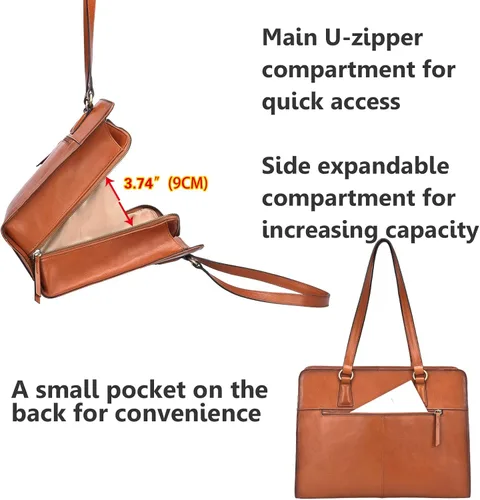 Vista 6 de Banuce Maletín de cuero italiano de grano completo para mujer, bolsos y bolsos de mano, Estilo 1