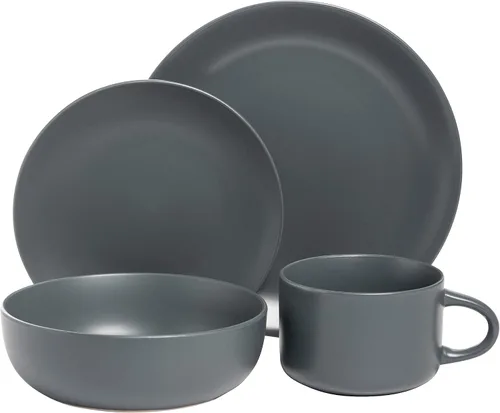 Vista 2 de 10 Strawberry Street Wazee - Juego de vajilla mate Coupé, 16 piezas, gris carbón