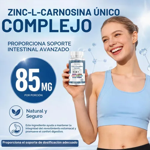 Vista 2 de Zinc L Carnosine Complex 85mg, 11-en-1 Digestivo & Apoyo a la Salud Intestinal