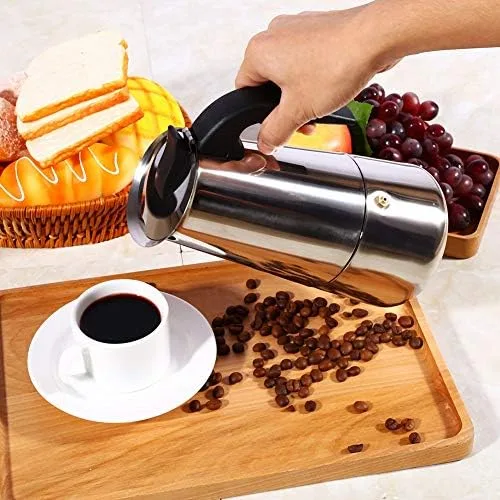 Vista 3 de Cafetera italiana de acero inoxidable, máquina de café espreeso para estufa, máquina de espreeso y olla para estufa de gas o cerámica eléctrica