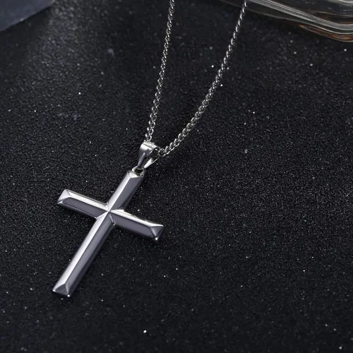 Vista 3 de MILACOLATO Collar con colgante de cruz de plata esterlina 925 maciza para hombres y mujeres, cadena de eslabones cubanos de plata de ley de 0.079 in