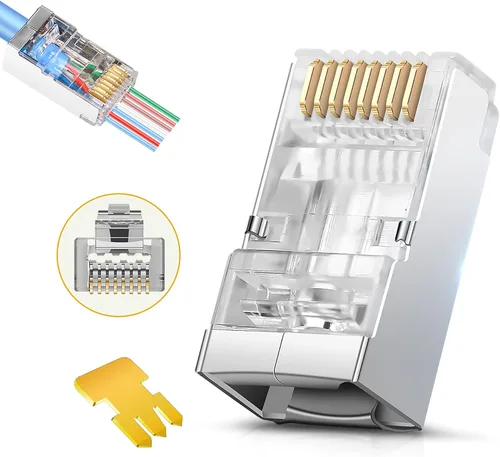 Vista 10 de Conectores RJ45 Cat6 - Conector de paso chapado en oro de 3 clavijas modulares 8P8C - Paquete de 50