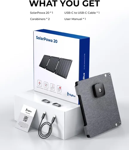 Vista 7 de Cargador de panel solar de 21 W BigBlue SolarPowa 20 portátil con puertos USB-A/USB-C, impermeable IP68, paneles solares plegables livianos de alta