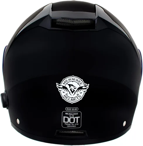 Vista 6 de Milwaukee Helmets H7005 Flat Black MayDay Modular Casco de motocicleta inalámbrico de cara completa - Stream Music-Llamadas telefónicas
