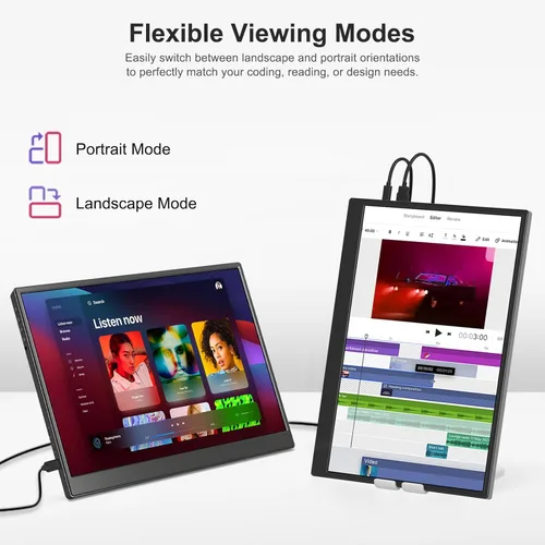 Vista 5 de Anyuse Monitor portátil FHD 1920 × 1200 de 14 pulgadas – USB-C HDMI ultrafina IPS pantalla de viaje con altavoces, HDR Plug & Play, brillo de 400