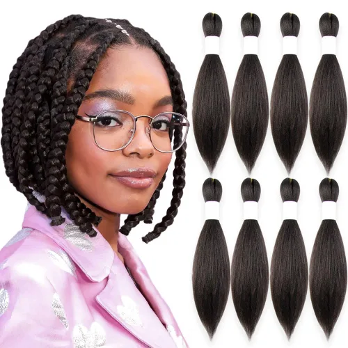Vista 9 de Cabello trenzado burdeos, 10 pulgadas, 4 paquetes Cabello preestirado, trenzas de ganchillo cortas y rectas, textura Yaki, fibra sintética