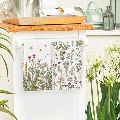 Vista 4 de Artoid Mode Toallas de Cocina con Flores Silvestres, Toallas de Cocina de Hojas de 18x26 Pulgadas, Toallas de Mano para Decoración Festiva, Juego