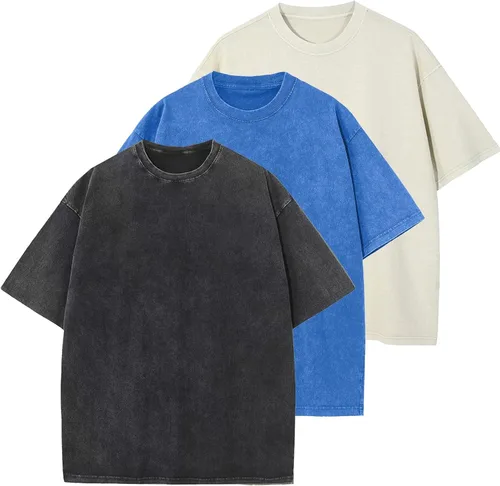 Vista 15 de Camisetas de algodón para hombre, de gran tamaño, unisex, de manga corta, casual, holgada, de lavado, unicolor, básicas A-Negro