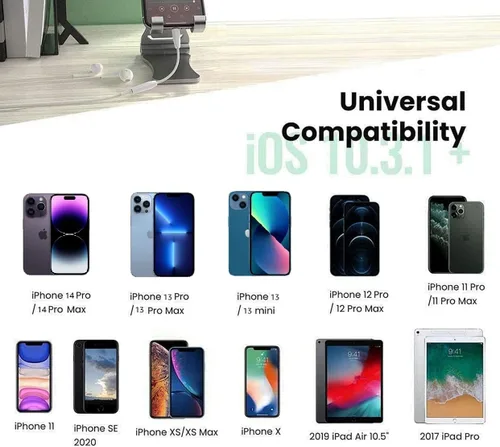Vista 4 de [Certificado MFi de Apple] Adaptador de auriculares Apple iPhone 14 Pro Max, paquete de 2 conectores Lightning a conector de auriculares de 0.138