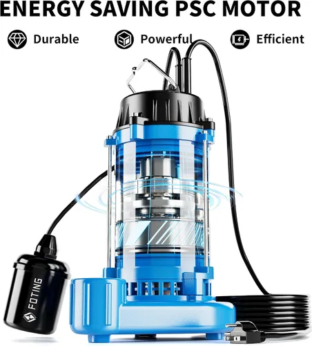 Vista 6 de FOTING 1HP 6000 GPH Bomba sumergible de aguas residuales/efluentes – Hierro fundido resistente – Bomba séptica de 115 V para cuenca de sumidero