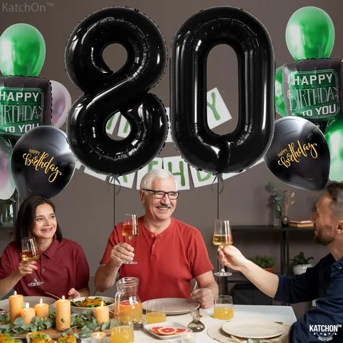 Vista 6 de KatchOn, Globos gigantes negros del número 80, 40 pulgadas, decoraciones de feliz cumpleaños 80 para mujer, globos de cumpleaños de 80 años