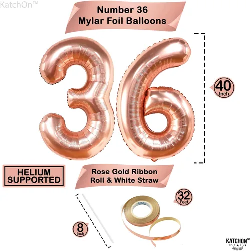 Vista 4 de KatchOn, Globos de oro rosa con el número 36, gigantes, 40 pulgadas, globos de aluminio de oro rosa con el número 36, decoraciones de feliz