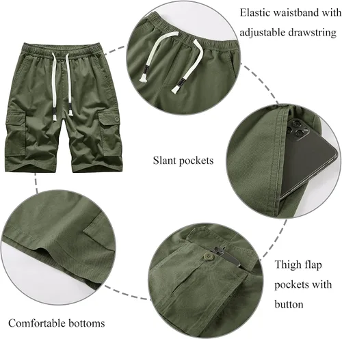 Vista 2 de VtuAOL Pantalones cortos cargo para mujer, cintura elástica, cómodos, de algodón, holgados