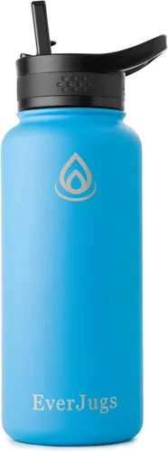 Vista 17 de Botella de agua de 22 onzas, boca ancha, botella de acero inoxidable de alta calidad con tapa con pajilla, doble pared aislada al vacío, taza Azul