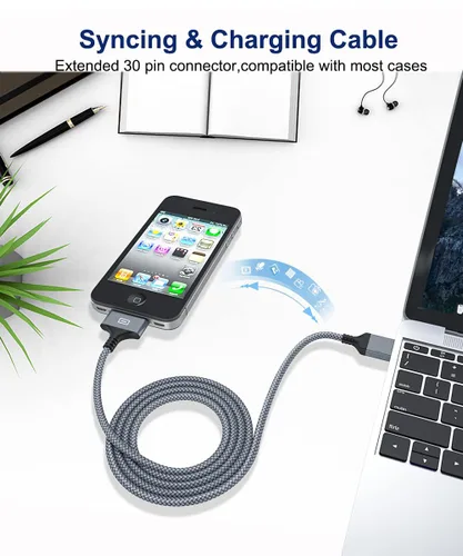 Vista 5 de AkoaDa Cable de carga USB de 6.6 pies, 2 unidades, cable de sincronización USB de 30 pines, cable de carga de sincronización de alta velocidad