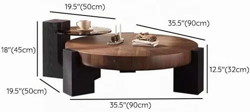Vista 2 de LITFAD - Juego de mesa de centro redonda anidable, mesa central circular de madera