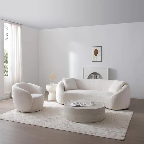 Vista 7 de Juego de 2 sofás curvos, modernos sofás de sala de estar, sofás integrales, sofás de 3 plazas + silla giratoria de 360 grados con respaldo curvado