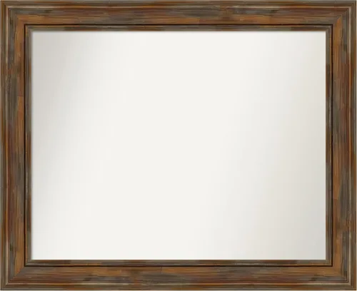 Vista 112 de Amanti Art Espejo de baño marrón para sobre fregadero, 26 x 26 pulgadas, espejo de tocador cuadrado marrón rústico Alexandria, marco de madera
