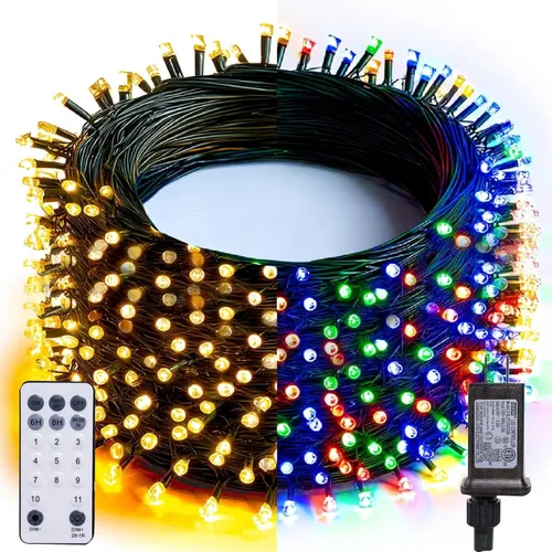 Vista 8 de Dazzle Bright Luces de Navidad que cambian de color, 66 pies, 200 LED, blanco cálido y multicolor, impermeable, con control remoto, 11 modos