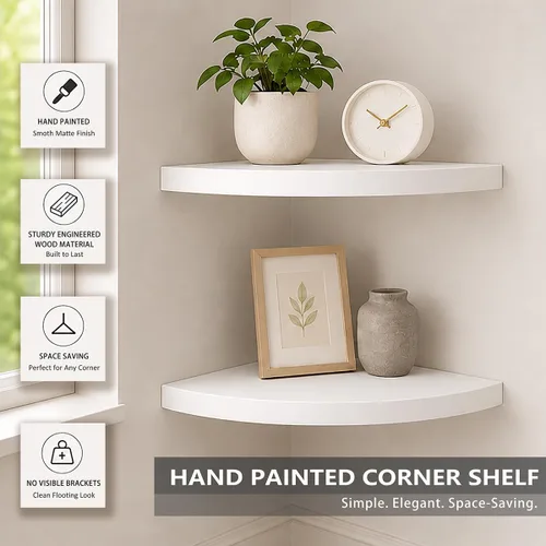 Vista 5 de ZGZD Estante esquinero invisible montado en la pared, forma radial, perfecto para dormitorio, baño, sala de estar, cocina, juego de 2