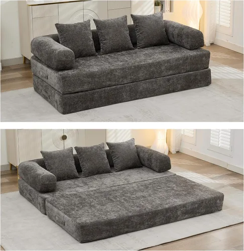 Vista 10 de Sofá de compresión, sofá cama convertible, sofá modular con almohada, cómodo sofá de tela de felpilla con espuma viscoelástica, sofá de piso