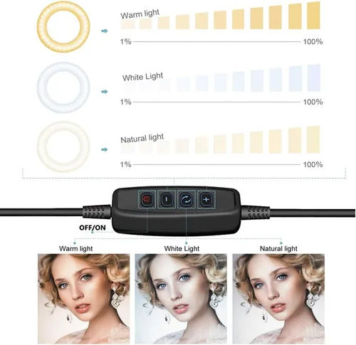 Vista 2 de Anillo de luz OEBLD regulable con 3 modos de luz y 10 niveles de brillo, anillo LED Rotae de 360 ° para teléfono, transmisión en vivo, maquillaje