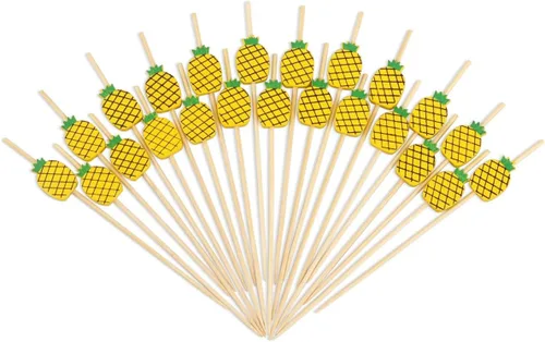 Vista 9 de Minisland Palillos de cóctel de hojas de piña de sandía mixtos, palillos de bambú de 4.7 pulgadas de largo para aperitivos, comida hawaiana