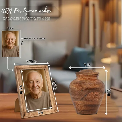 Vista 3 de Urnas de cremación de madera para cenizas humanas con marco de fotos, urna conmemorativa de madera de mango para adultos, hombres y mujeres, urna