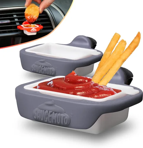 Vista 10 de Recipiente para salsa con clip Saucemoto Un soporte para salsas en el auto para salsa de tomate y salsas para sumergir. Como lo viste en Shark