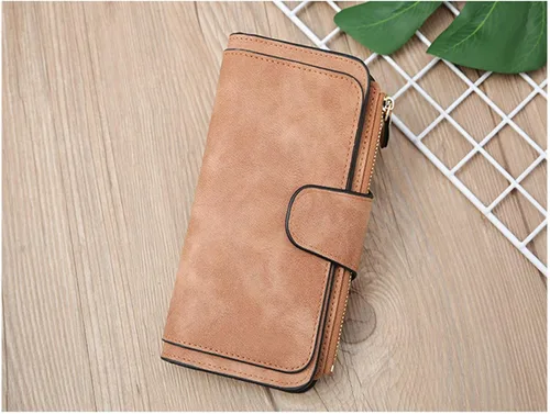 Vista 7 de DTSFHTDAL Billetera para mujer, monedero esmerilado para mujer, multifuncional, larga, tarjetero, bolsa de viaje con cartera larga, Marrón, Vintage