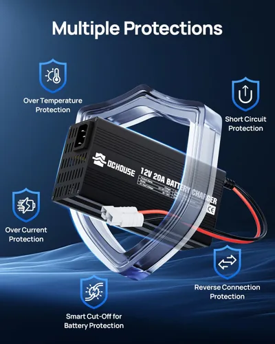 Vista 3 de Cargador de batería de litio de 12V 20A Entrada de CA a CC con conector