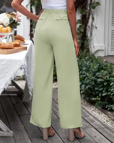 Vista 4 de GRAPENT Pantalones de pierna ancha para mujer, pantalones de vestir holgados de tiro alto para oficina, trabajo, negocios o uso informal