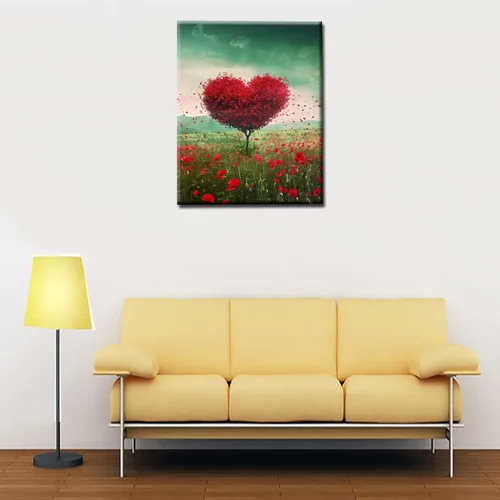 Vista 2 de Tucocoo Pintura enmarcada de árbol en forma de corazón por números para adultos principiantes, campo de rosas rojas al atardecer, kit de pintura