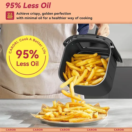 Vista 7 de Freidora de Aire con 12 Preajustes y Ventana de Visualización, Gran Capacidad de 6Qt, Máximo 400℉ para Dorar, Freidora de Aire, Hornear, Asar, Negro