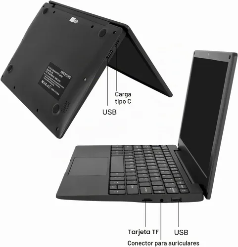 Vista 3 de Laptop de 10.1 Pulgadas, Procesador Quad-Core con Sistema Operativo Android 12.0, 2GB RAM, 64GB EMMC, Cámara Integrada, WiFi, Interfaz USB, Carga