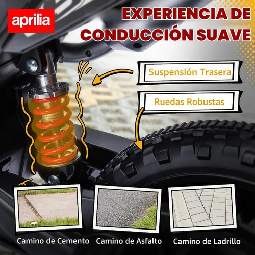Vista 6 de Qaba 12V Niños Motocicleta Bicicleta Eléctrica Entrenamiento Ruedas LED Aprilia - Bicicleta eléctrica con licencia de resorte, USB, música, funciona