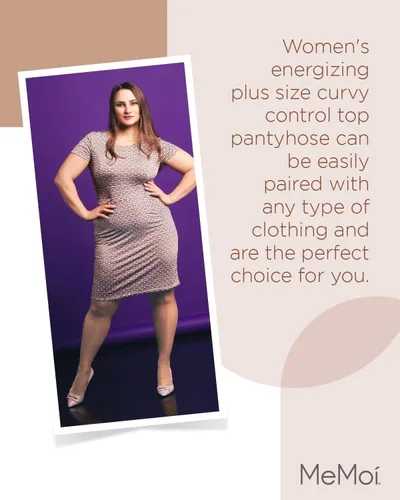 Vista 6 de MeMoi Pantyhose Energizing Plus Size Curvy Control Top Pantyhose Mujeres Cómodas Medias Semiopacas Medias Ligeras para Mujer