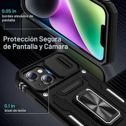 Vista 6 de DEERLAMN Funda para iPhone 13/iPhone 14 de 6.1 pulgadas con cubierta deslizante para cámara + protector de pantalla (2 paquetes), soporte de anillo