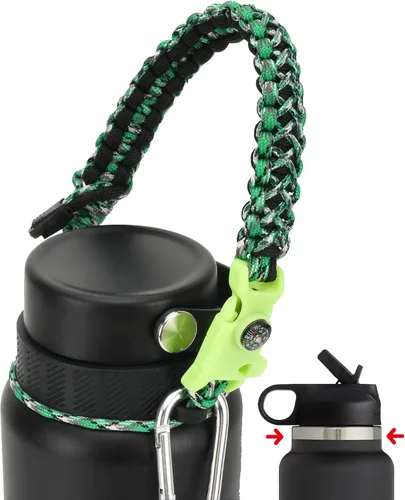Vista 22 de Asa de cuerda de paracaídas para botellas Hydroflask 2.0 de boca ancha y estándar, con nuevo soporte de anillo de seguridad, 12oz - 64oz