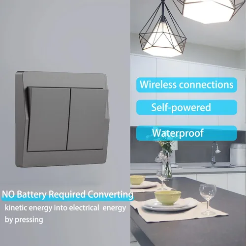 Vista 2 de GLOBELEC Interruptor de luz inalámbrico autoalimentado (sin batería), control remoto con rango de 328 pies, kit receptor de control remoto de pared