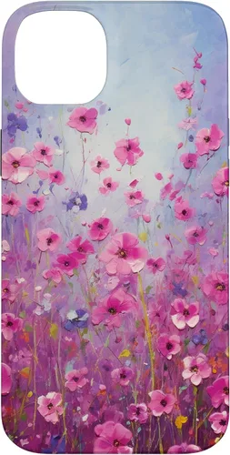 Vista 15 de Happy Pink Flowers Painting Field Purple Colors Case for iPhone 17