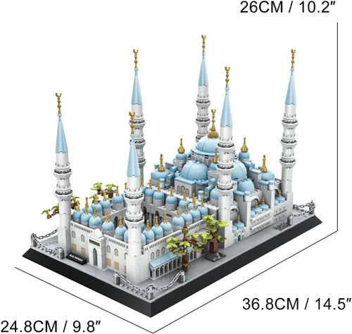 Vista 2 de Juego de construcción de 1129 piezas de Mezquita Azul de Estambul, modelo arquitectónico mundial, juguete coleccionable para niños y adultos