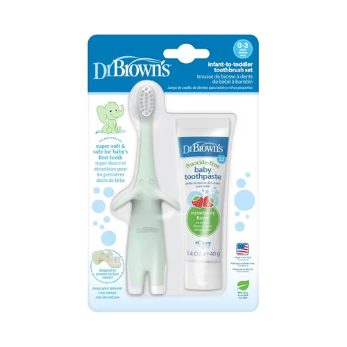 Vista 27 de Dr. Brown's Cepillo de dientes para bebés y niños pequeños, elefante, azul, 0-3 años