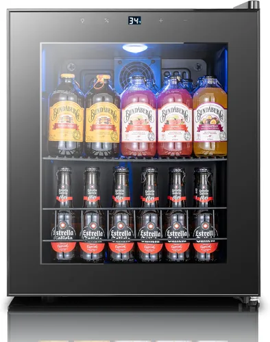 Vista 10 de Yeego Refrigerador de bebidas, mini refrigerador de 105 latas con puerta de vidrio, estantes ajustables, control digital de temperatura para Negro