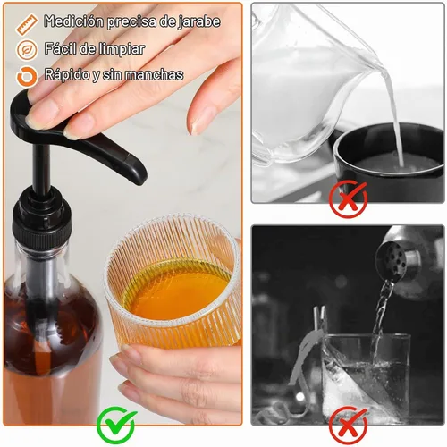 Vista 5 de 4 botellas de jarabe con bomba, botellas transparentes de cuello largo de 25 onzas / 25.4 fl oz, dispensador de bomba de jarabe de plástico