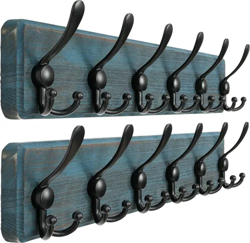 Vista 23 de Dseap Perchero de Pared Montado - 5 Ganchos Triangulares, Resistente, Perchero de Pared de Madera para Abriggos, Sombreros, Chaquetas, Ropa, Negro